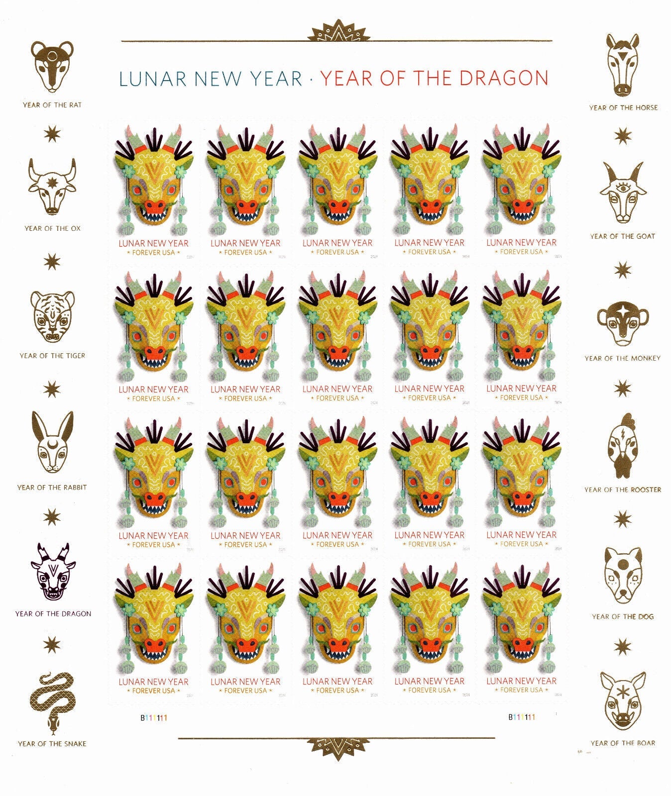 Year of the Dragon Celebrates Lunar New Year Self-Stick