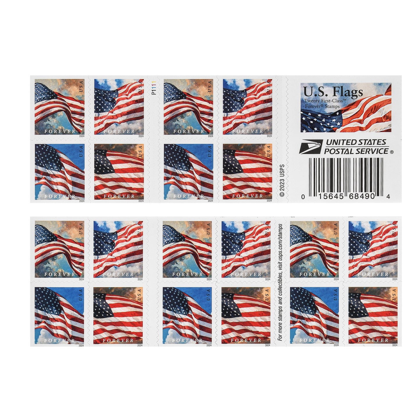 2024 US Flags Self-Stick Sheets / Rolls